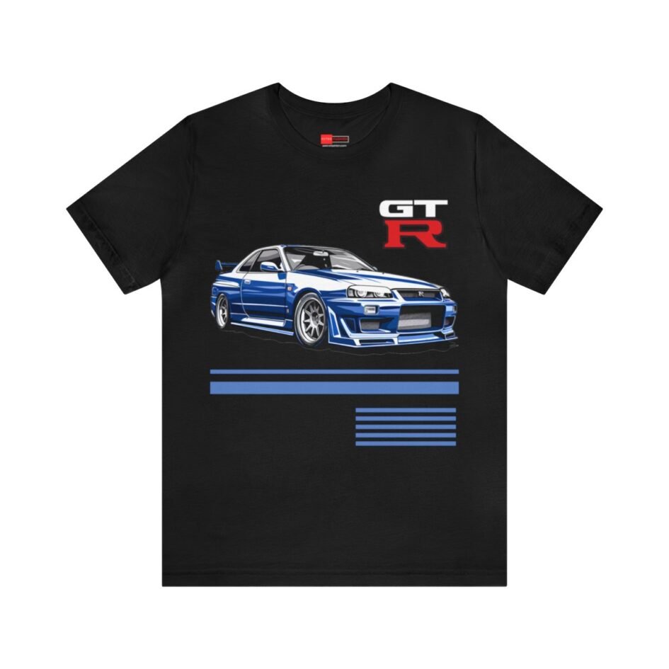 Introducing our Nissan GTR R34 T-Shirt, designed to bring the iconic JDM (Japanese Domestic Market) style and automotive excellence to your wardrobe. Featuring a graphic design showcasing the legendary Nissan GTR R34, this classic unisex jersey short sleeve tee is a must-have for car enthusiasts and JDM lovers alike.