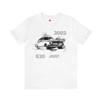 Meticulously detailed artwork of classic BMW 2002 on a t-shirt