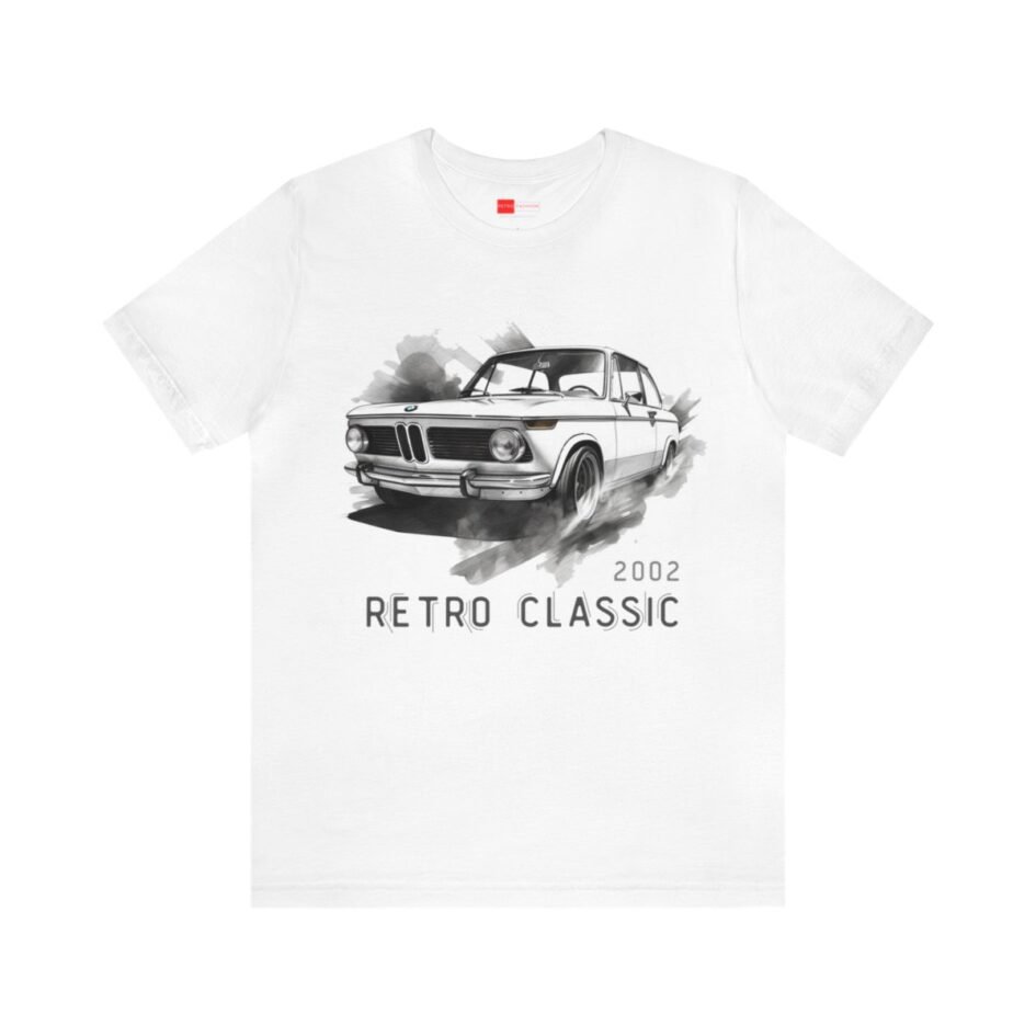 Artistic depiction of the iconic BMW 2002 on a t-shirt