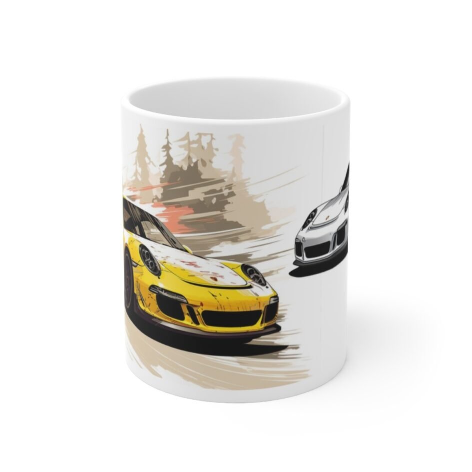Porsche 911 Coffee Cup - Abstract Painting Art - White 11oz Ceramic Mug Gift