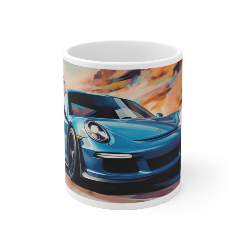 Porsche 911 GT3 Coffee Mug - Abstract Painting Art - White 11oz Ceramic Cup Gift