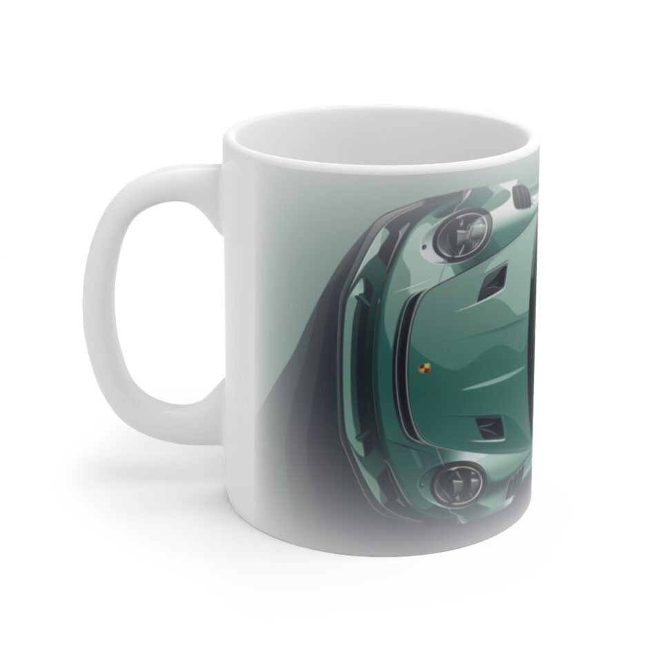 Porsche 911 GT3 Coffee Cup - Green Abstract Painting Art - White 11oz Ceramic Mug Gift