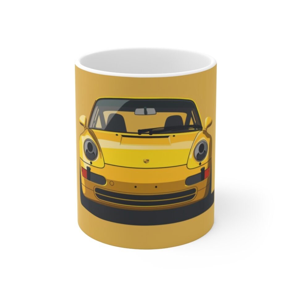 Classic Porsche 911 Coffee Mug - Yellow Abstract Painting Art - White 11oz Ceramic Cup Gift