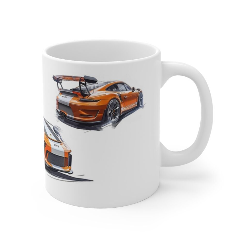 Porsche 911 GT3 RS Ceramic Mug - White 11oz Coffee Cup Gift