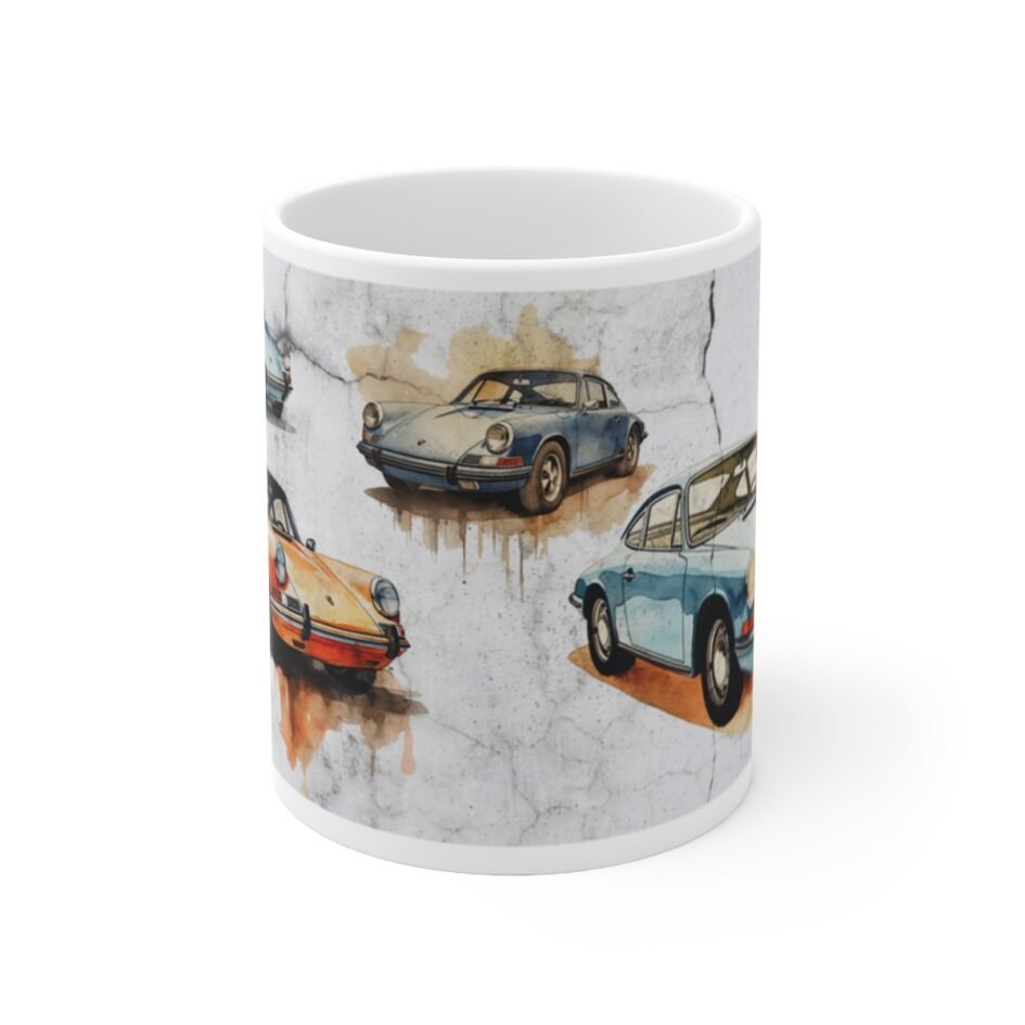 Vintage Porsche 911 Mug with Exclusive Abstract Art - 11oz Ceramic Cup