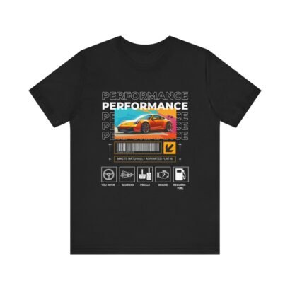 Orange Porsche 992 911 GT3 Art T-Shirt featuring abstract artwork inspired by the iconic car, made from 100% Airlume combed and ringspun cotton.