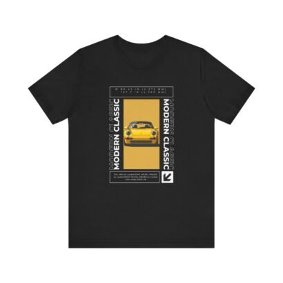 Yellow Porsche 959 T-Shirt with exclusive graphic artwork of the iconic car, made from 100% Airlume combed and ringspun cotton.