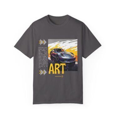 Porsche 911 GT3 RS abstract artwork t-shirt in soft, ring-spun cotton, available in three colors.