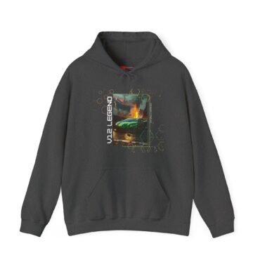 Image of the Green Lamborghini Lamborghini Avenatador Hooded Sweatshirt showcasing Lamborghini Huracan artistic sketches.